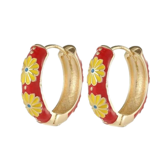 Red Enamel Huggie Earrnings #617 - Picture 3 of 4